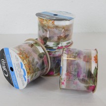 Floral Sheer Ribbon Lot of 4 Polyester Nylon Offray Woven 2.25&quot;x9&#39; Each NOS - £7.69 GBP