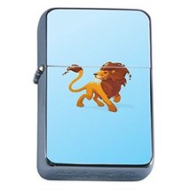 Lion Paint Flip Top Oil Lighter Em1 Smoking Cigarette Silver Case Included - £6.99 GBP