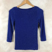 Michael Michael Kors Metallic Blue/Silver Boat-Neck 3/4 Sleeve Top Nwt Petite - £15.42 GBP