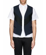 NEIL BARRETT Vest CONTRAST Front Panel WAISTCOAT Navy Black WOOL Blend I... - $842.10 CAD
