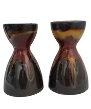 Pier 1 Imports Pillar Candle Holders Glazed Ceramic Gold Brown Red Black 8.5" - $18.65