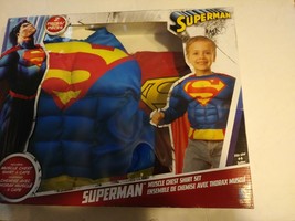 DC Comics Superman Costume Muscle Chest Top Cape Superhero Boys Child 4-6 - £22.45 GBP