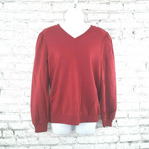 Knox Rose Sweatshirt Womens Medium Red Pepper V Neck Balloon Long Sleeve - $19.95