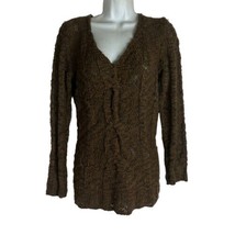 Vintage la vie en rose Italy brown wool knit v neck sweater Size M - $29.69