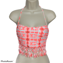 NWT Raisins Womens Bali Bandini Swimsuit Top Size Small Orange White Fringe - $18.49