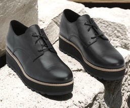 $235 Eileen Fisher Eddy Smooth Leather Platform Oxford 7 1/2 Wedge 7.5 L... - $117.12