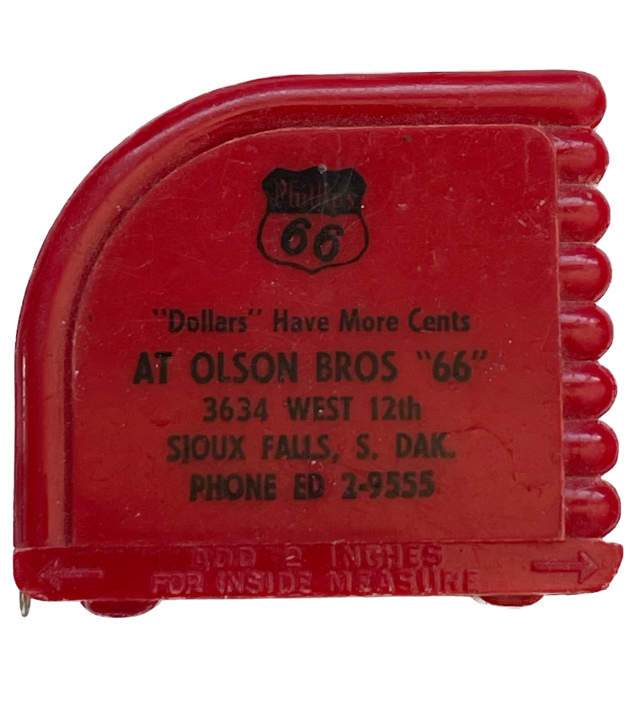 Olson Bros Phillips 66 Sioux Falls, Id Vintage 70 in Red Plastic Tape Measure - $34.64