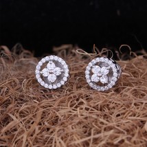 1.5Ct Round Cz Diamond Floral Circle Stud Earrings in 14K White Gold Over 925 - £42.07 GBP