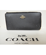 Coach Pebbled Leather Zip Wallet F73345 Black gold hardware NWT LQQK - $129.95