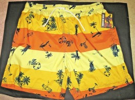 NWT Joe Boxer Swim Bathing Suit Trunks Shorts 4 Pockets Yellow Orange Hawaii L - £23.74 GBP