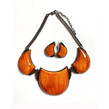 NEW Women Bib Costume Necklace &amp; Earrings Chunky Crescent Resin Jewelry Set #10 - $34.99+