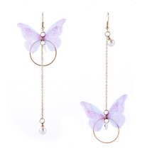 Asymmetry Butterfly Pearl Earrings for Women Long Bow-knot Circle Bead Tassel Bo - £6.83 GBP