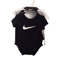 Nike Baby Boys 3 One Piece Bodysuits Size 3 Mos Snap Logo Black Gray White New - $19.79