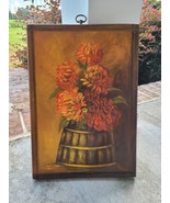 Vintage Hand Painted Decorative Wood Plaque - PRETTY FLORAL Still Life 1... - $37.95