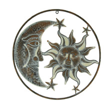 Rusty White Metal Art Indoor Outdoor Celestial Sun Moon and Stars Wall Decor - £18.28 GBP+