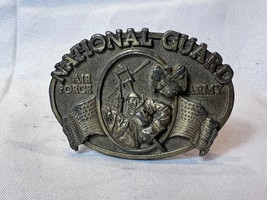 1984 National Guard Belt Buckle Air Force Navy Silvertone Military Weste... - £23.49 GBP