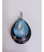 18K Gold Filled Murano Teardrop Blue Black Large Pendant - $947.37 MXN