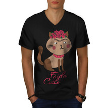 Frida Kahlo Cat Shirt Funny Men V-Neck T-shirt - £10.38 GBP+