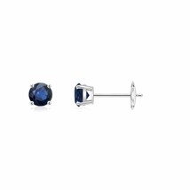 Natural Blue Sapphire Round Solitaire Stud Earrings in 14K Gold (Grade-AA , 3MM) - £262.24 GBP