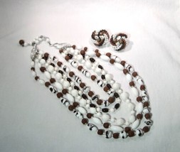 Vintage Signed Japan 5 Strand Glass Bead Choker Necklace &amp; Earring Set K... - £38.56 GBP
