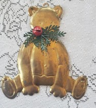 Vintage Brass Teddy Bear Christmas Ornament Department 56 w/ Bell  - £8.41 GBP