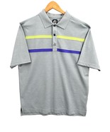 FootJoy FJ Golf Polo Shirt Gray Blue Striped Short Sleeve Button Mens Si... - $430.57 MXN