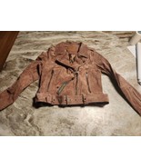 blank nyc suede Leather moto jacket SMALL zipper tan mocha cropped Boho ... - $147.58 CAD