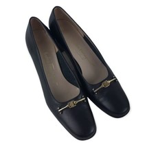 Salvatore Ferragamo Women&#39;s Metal Clip Black Leather Shoes Made Italy 7-1/2 AAAA - £29.27 GBP