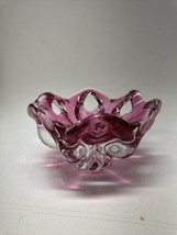 Vintage Art Glass Centerpiece Bowl Pink Cranberry Mid Century Modern Free Form - £79.00 GBP