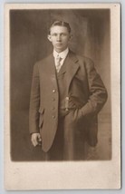 RPPC Handsome Young Man Posing For Photo Postcard R30 - £7.82 GBP