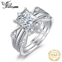 New 2Pcs 925 Sterling Silver Engagement Ring for Woman 2.2ct AAAAA CZ Simulated  - £26.76 GBP