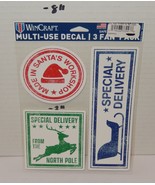 WinCraft Christmas Xmas Multi-Use 3 Decal Set 5.5&quot; x 7.5&quot; Santa Sleigh Deer - $9.85