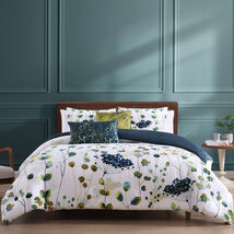 Abstract Vines 5 Piece Reversible Comforter Set Navy Blue and Gold - $176.36 - $185.10