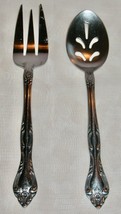 Imperial Serving Fork &amp; Slotted Spoon Stainless Royal Baroque ~ Korea Made - £14.81 GBP