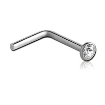 14K White Gold-Plated Lab-Created Moissanite Solitaire L-Bend Nose Stud Pin 20G - £14.66 GBP