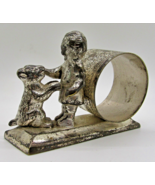 Antique Meriden Britannia Silver Plated Napkin Holder Girl with Dog - $103.94