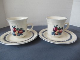 Benchmark Home Products Fruit set of 2  cups saucers  white blue trim - $14.65
