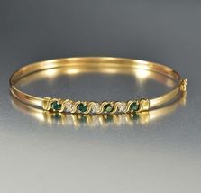 3Ct Round Cut Simulated Emerald Women Bracelet Gold Plated 925 Silver  - £158.26 GBP