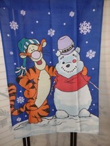 Vintage Disney Winnie the Pooh Snowman &amp; Tigger Christmas Flag 28&quot; x 40&quot; Used (g - £14.79 GBP