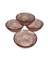 Vintage Set Of 4 KIG Pink Glass Hibiscus Flower Embossed Berry Dessert B... - $18.98