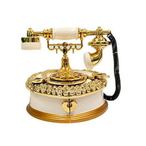 Antique Phone Wind-Up Music Box w/ Jewelry Drawers - White - £36.33 GBP