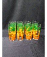 Mid Century Modern Set 8 Tropical Beach Theme Glasses Palm Trees Neon Ocean - $65.44