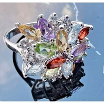 Pjm Luxury 925 Sterling Silver Sparkling Multigemstone Ring Size 9 At - £48.78 GBP