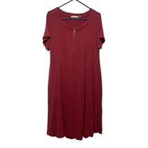 Soft Surroundings Dress Burgundy Jersey Knit Stretch A Line Pockets 1/2 zip - $48.51
