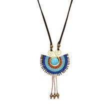 Tribal Path Turquoise Ray Macrame Suede Handmade Necklace - £21.34 GBP
