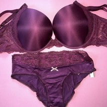 Victoria&#39;s Secret Push Up 36DDD Bra Set Panty Kir Burgundy Maroon Dream Angels - £61.85 GBP