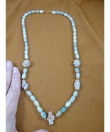 CR510-4 Fairy Stone CHRISTIAN CROSS Lucky Crystal 28&quot; blue-green agate n... - $134.99
