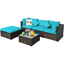 5PCS Outdoor Patio Rattan Furniture Set Sectional Conversation Turquoise Cushion - £519.55 GBP