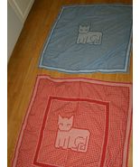 2 Vintage Baby Blankets with Cat Handmade Stitching Red Or Blue and Whit... - £8.01 GBP