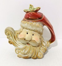 Santa Claus Smiling Beard Head Christmas Pottery Ceramic Decorative Teap... - $27.93